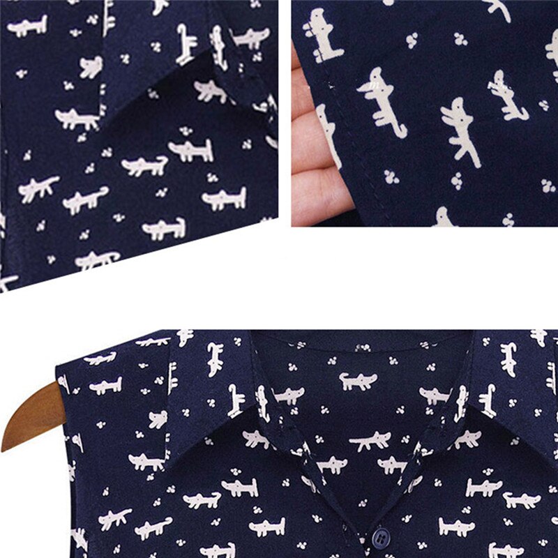 Summer Fashion Women Blouses Dress Cat Footprints Pattern Thin Blouse Dress Casual Dresses With Belt 2021