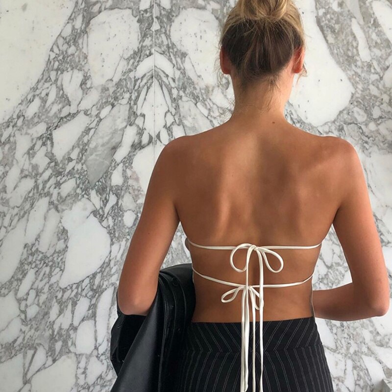 2022 Satin Backless Sexy Crop Top Women Green Summer Bandage Sleeveless Strapless Tank Tops Off Shoulder