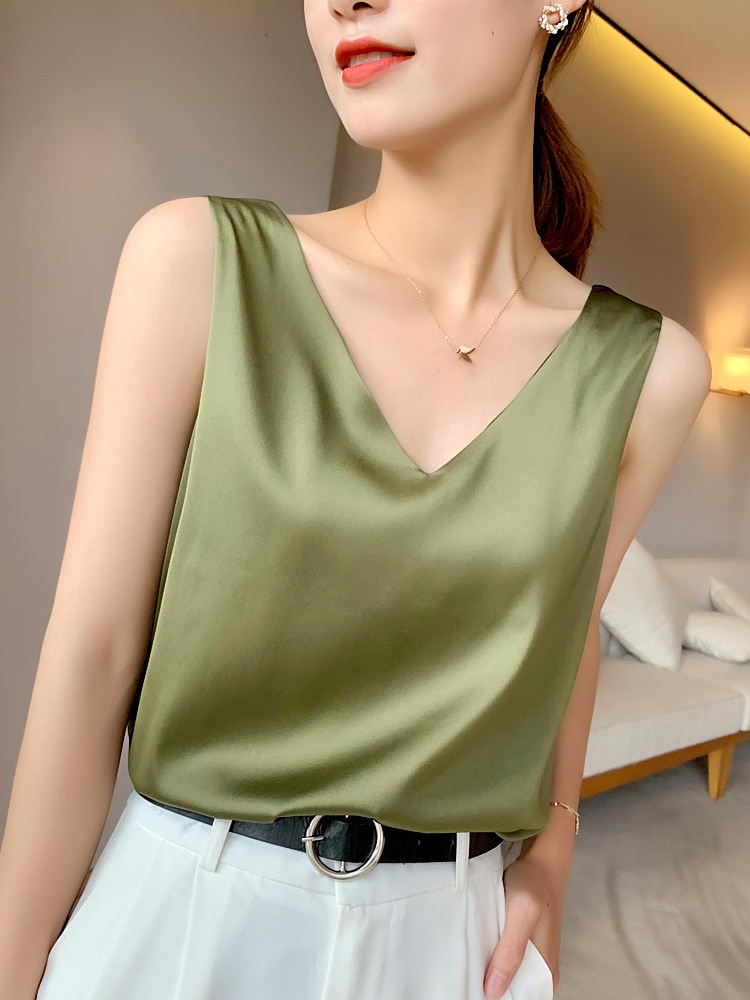 Ice Silk Camisole Women's V-neck Silk Tops Silk Vest White Satin Top Mulberry Summer Women Crop Top Women Silk Blouse Satin vest