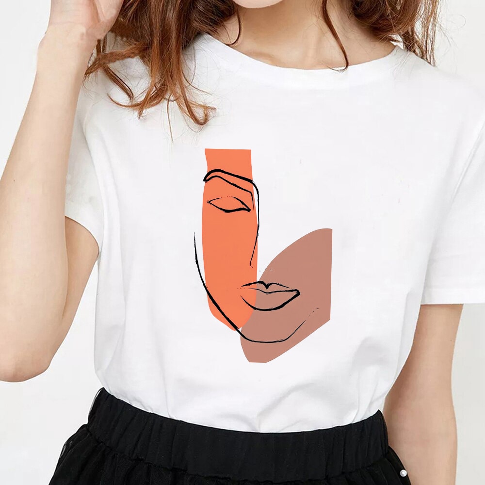 Women Tshirt 2021 Harajuku Stick figure Print Ladies T Shirt Casual Simple O-neck Short Sleeve T-shirt Abstract face tee tops