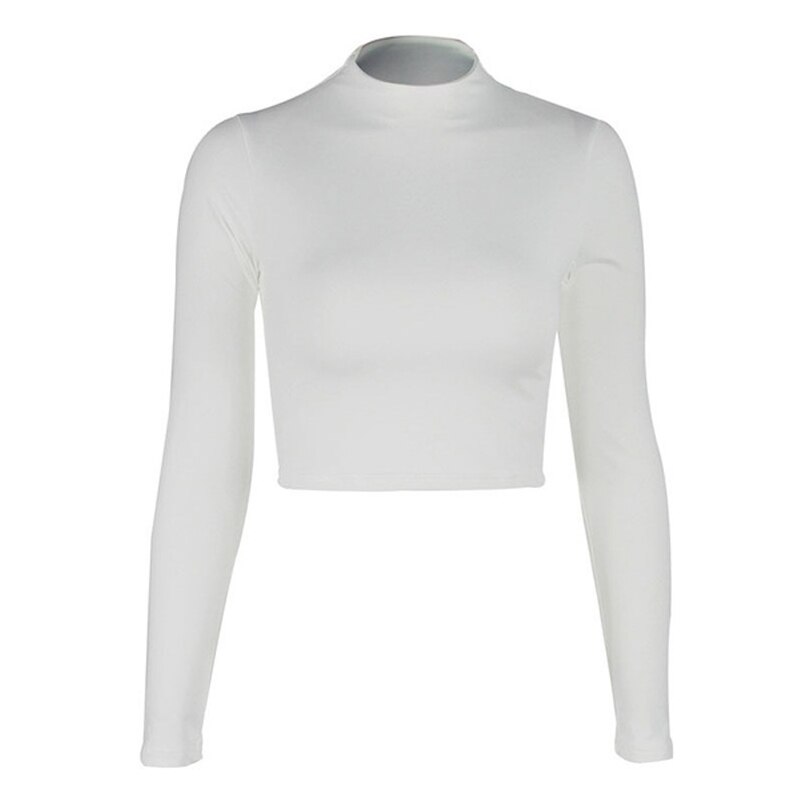 Women Sexy Bodycon T-shirts Autunmn Women Long Sleeve O-neck Crop Top Modis Sheath T-shirts Fashion Autumn Solid Tops