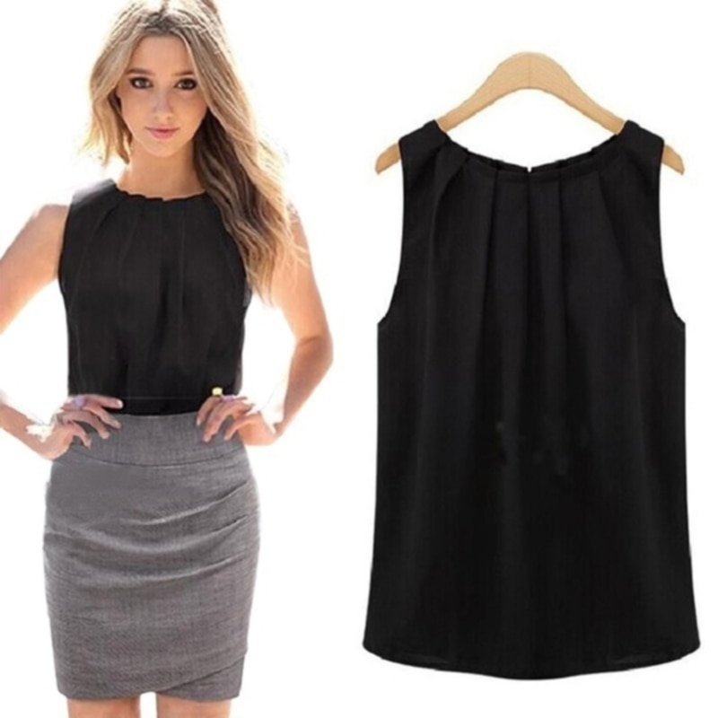 Blouse Women 2021 New Summer Blouse Fashion Sleeveless Round Neck Chiffon Blouse Cheap Cloth Korean Vestidos