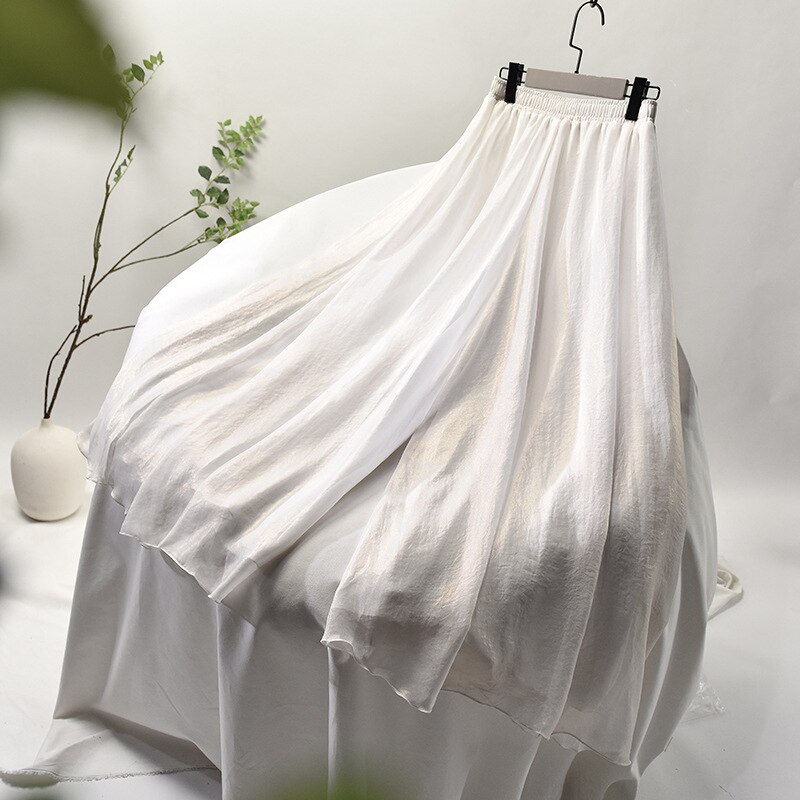 Spring and Summer New Chiffon Pants Double-layer Tulle Elastic Waist Fresh Literary Dance Chinese Style Wide Leg Pants Women