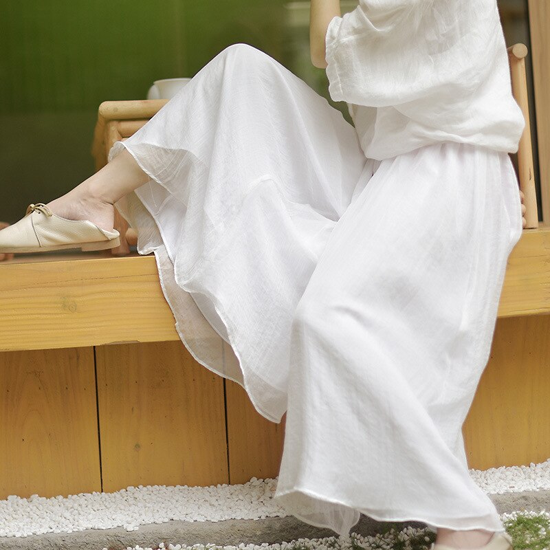 Vintage Literature and Art style Cotton Linen Wide Leg Pants Loose Large Size Yoga Pants Dance Casual Pants New Summer Women's