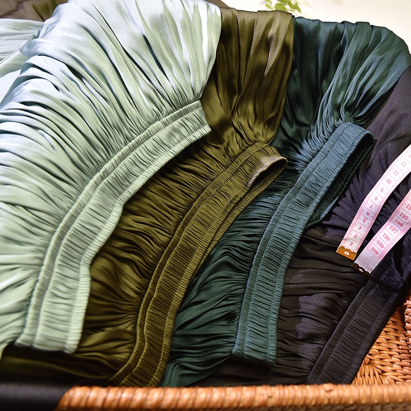 Summer Silky Skirt Elastic High Waist Glossy Silky Long skirt milk silk A-line Long Skirts Women beach skirt island silk dress