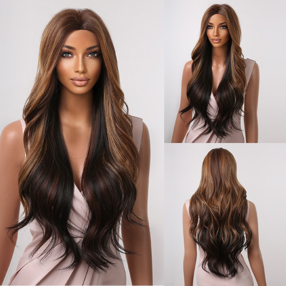 Long Wavy Wine Red Synthetic Wigs Natural Wave Afro Wigs With Bangs for Black Women Cosplay Costume Wig Heat Resistant Fiber