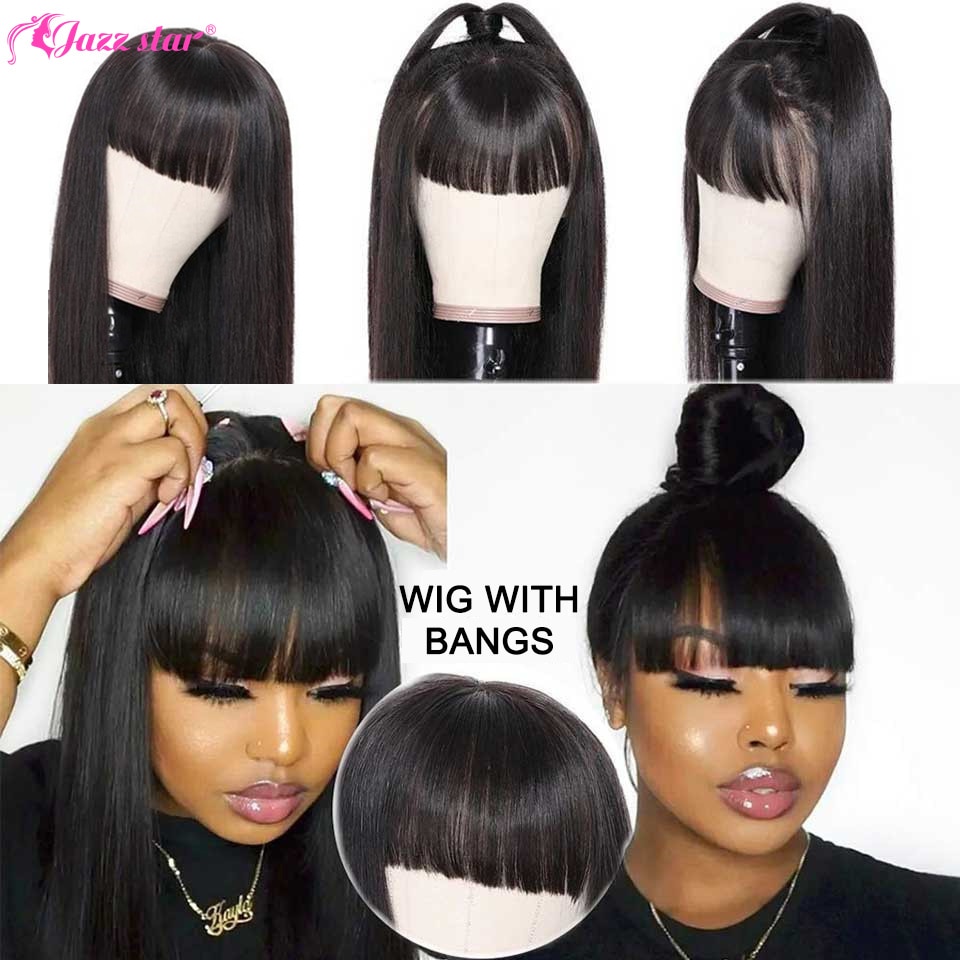 Brazilian 13x4 Straight Lace Front Wig Human Hair Wigs with Bangs Transparent Lace Wigs Jazz Star Lace Front Human Hair Wigs