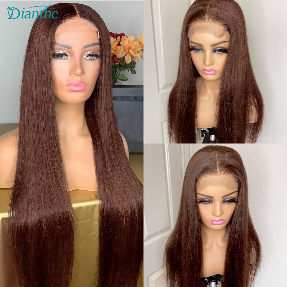 Brazilian 4x4 Closure Wig Dark Brown Straight Lace Front Wig for Women Human Hair Lace Front Human Hair Wigs Dianthe Lace Wig
