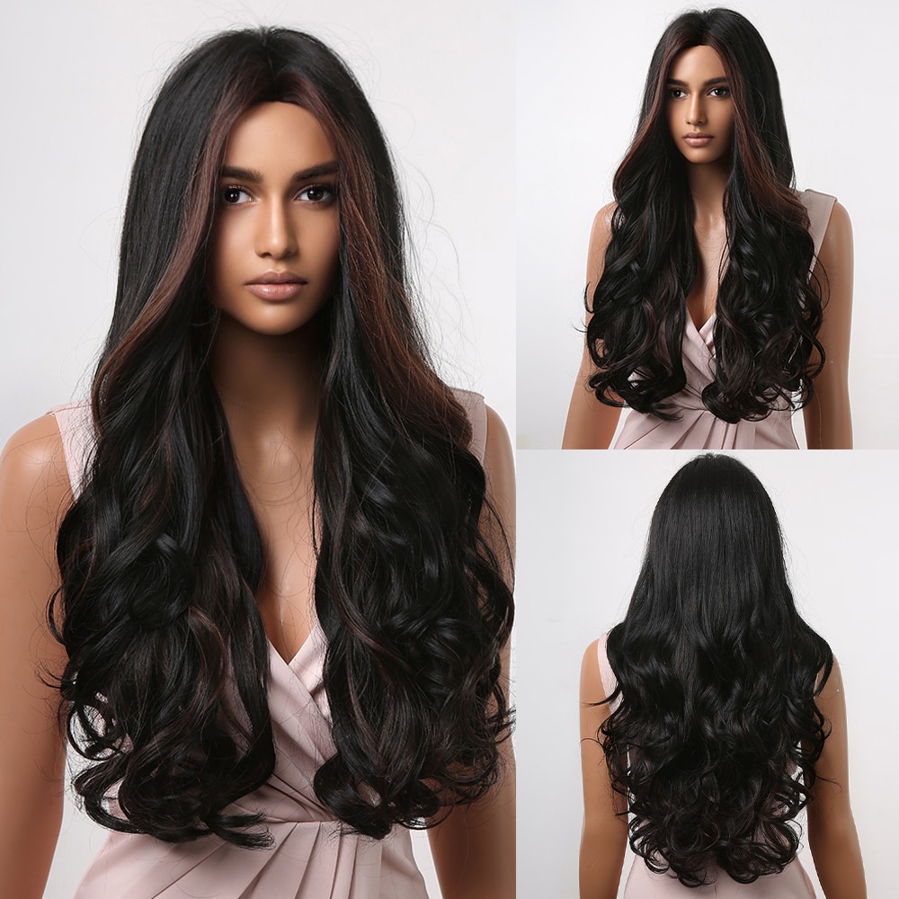 Long Wavy Wine Red Synthetic Wigs Natural Wave Afro Wigs With Bangs for Black Women Cosplay Costume Wig Heat Resistant Fiber