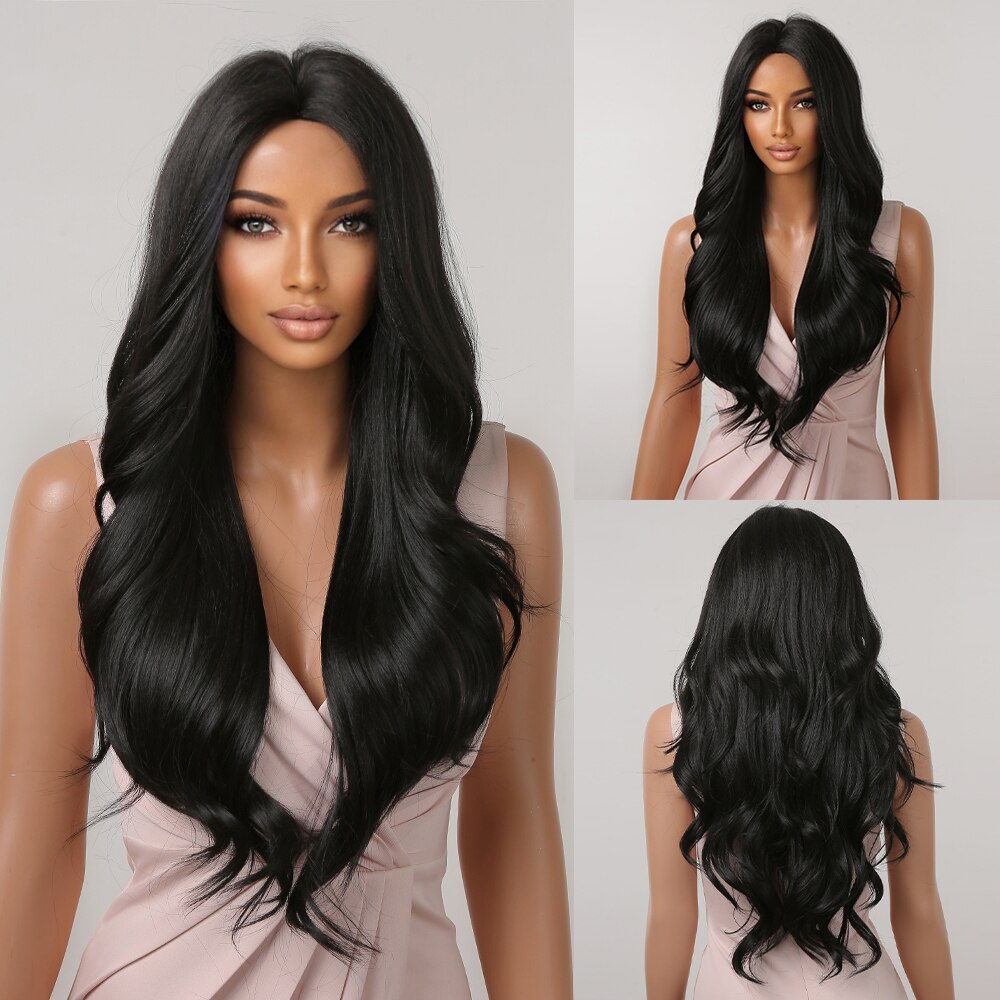 Long Wavy Wine Red Synthetic Wigs Natural Wave Afro Wigs With Bangs for Black Women Cosplay Costume Wig Heat Resistant Fiber