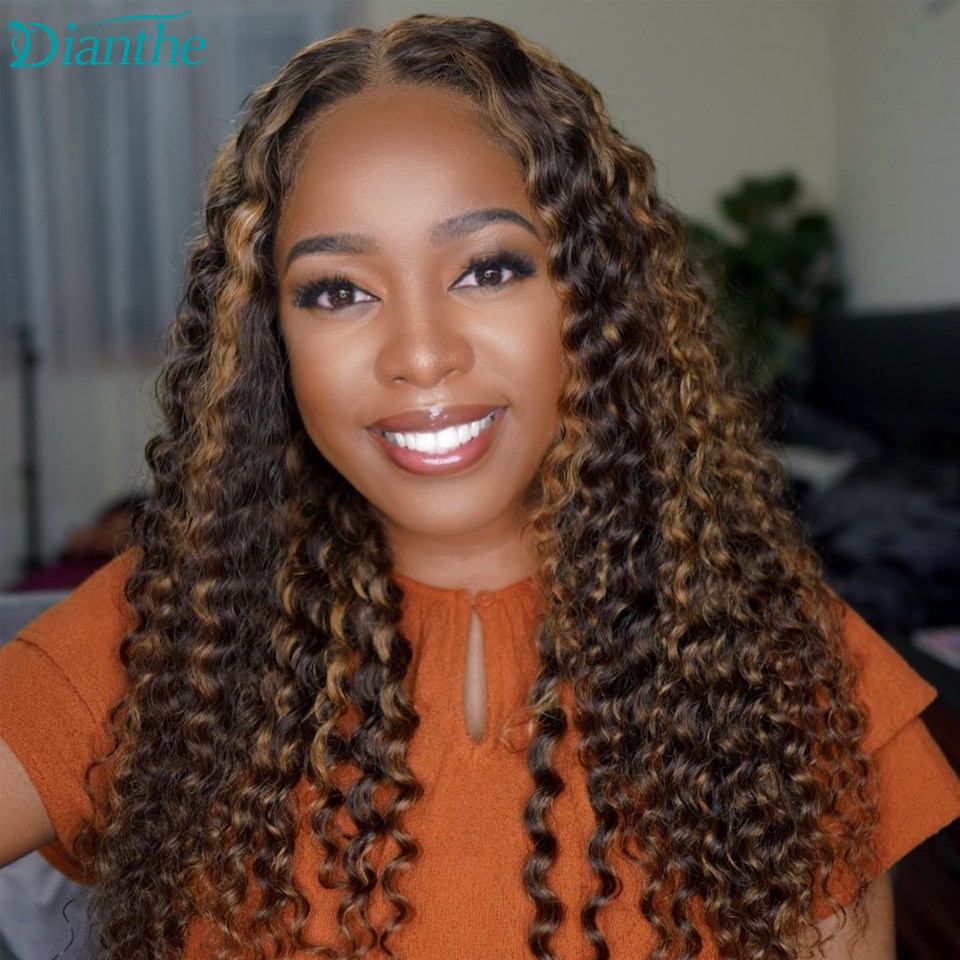 30inch Highlight 13x4 Deep Wave Frontal Wig Brazilian Human Hair Wigs For Women 4x4 Lace Closure Wigs Pre Plucked Dianthe Hair