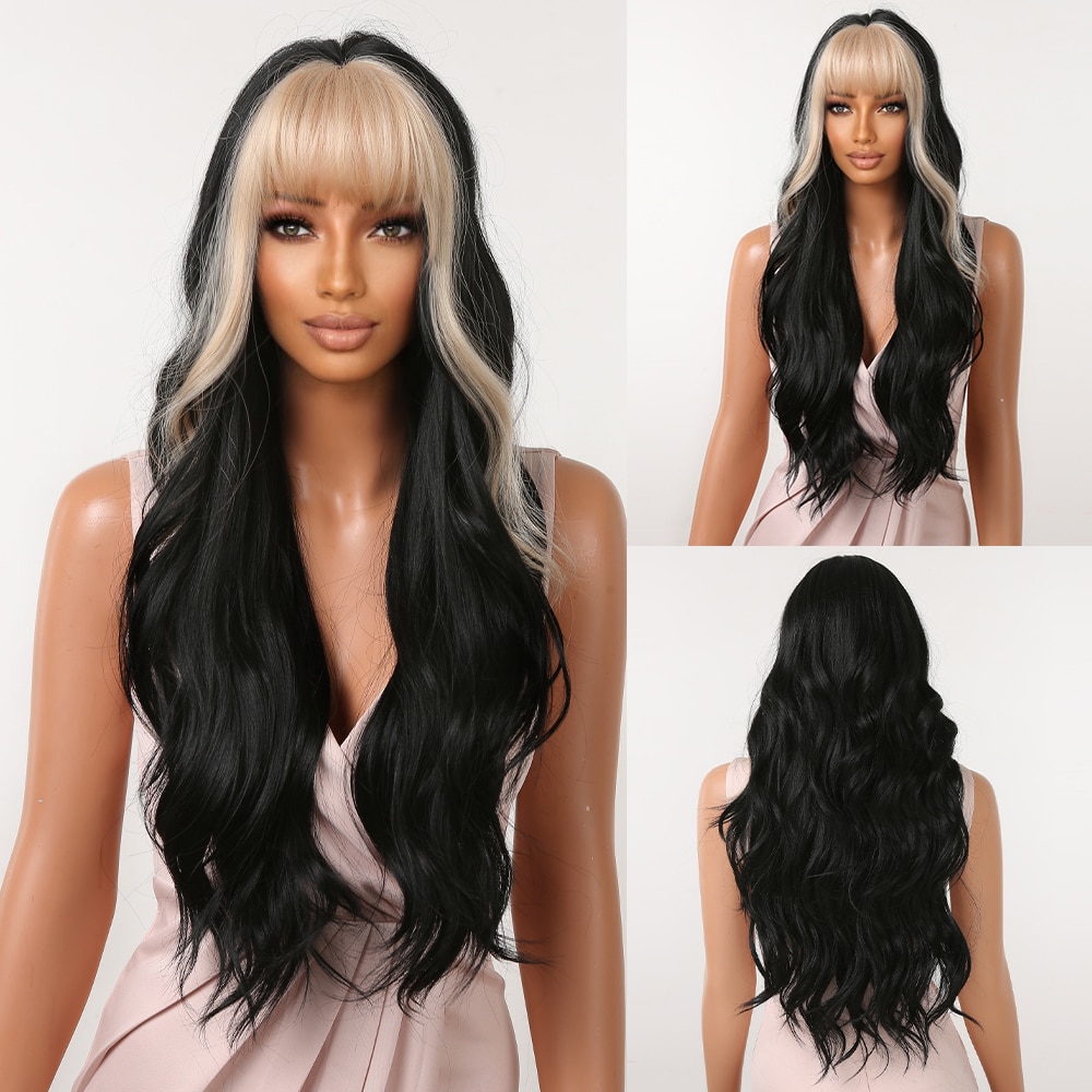 Long Wavy Wine Red Synthetic Wigs Natural Wave Afro Wigs With Bangs for Black Women Cosplay Costume Wig Heat Resistant Fiber