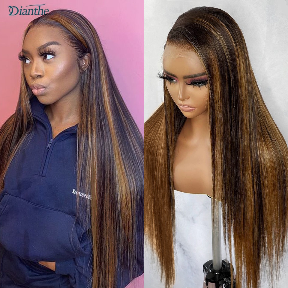Highlight Wig Human Hair 5X5 Transparent Lace Closure Wig For Women Brazilian Straight Lace Front Wig Pre Plucked Dianthe Wig