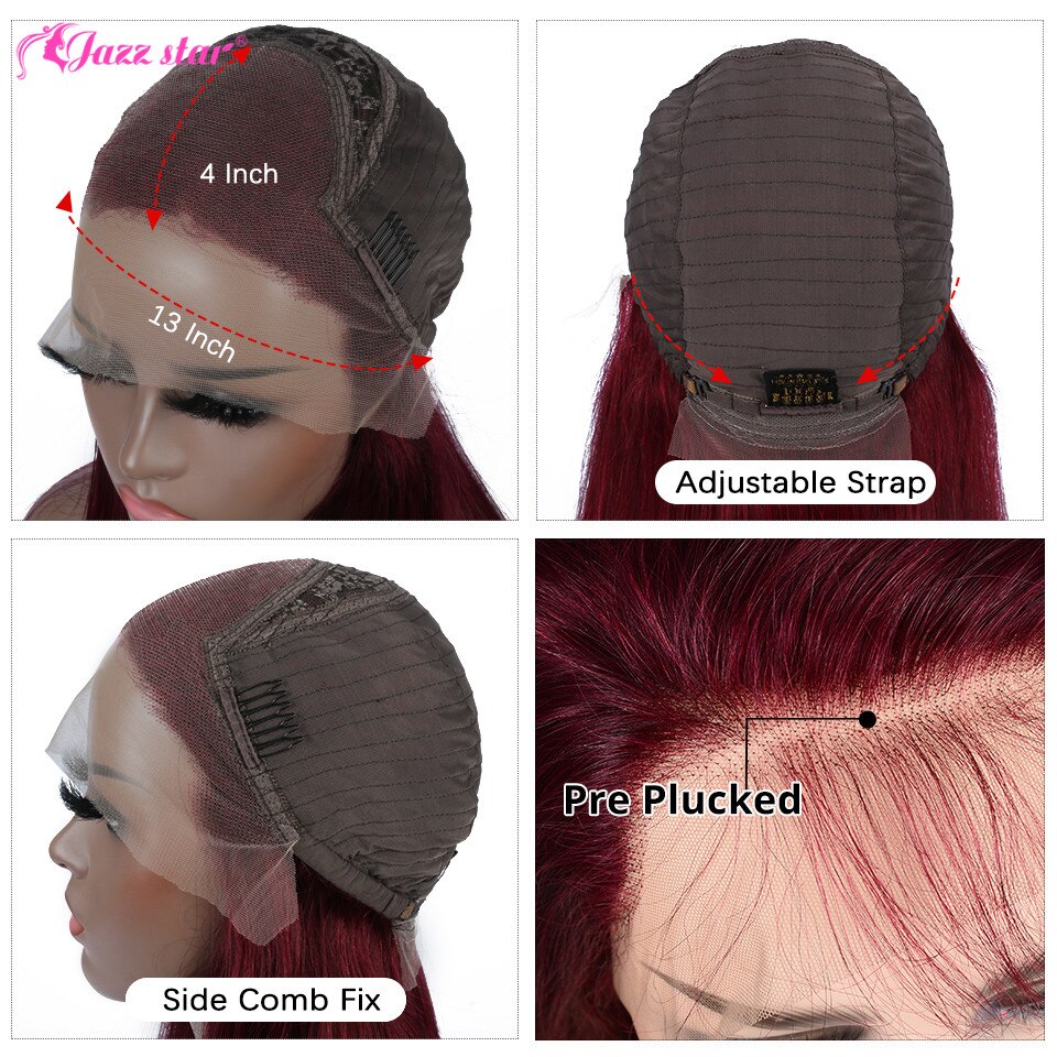 13*4 Burgundy Lace Front Wig Curly Human Hair Wig 150% Density Wigs for Women Human Hair Jazz Star Transparent Lace Wig