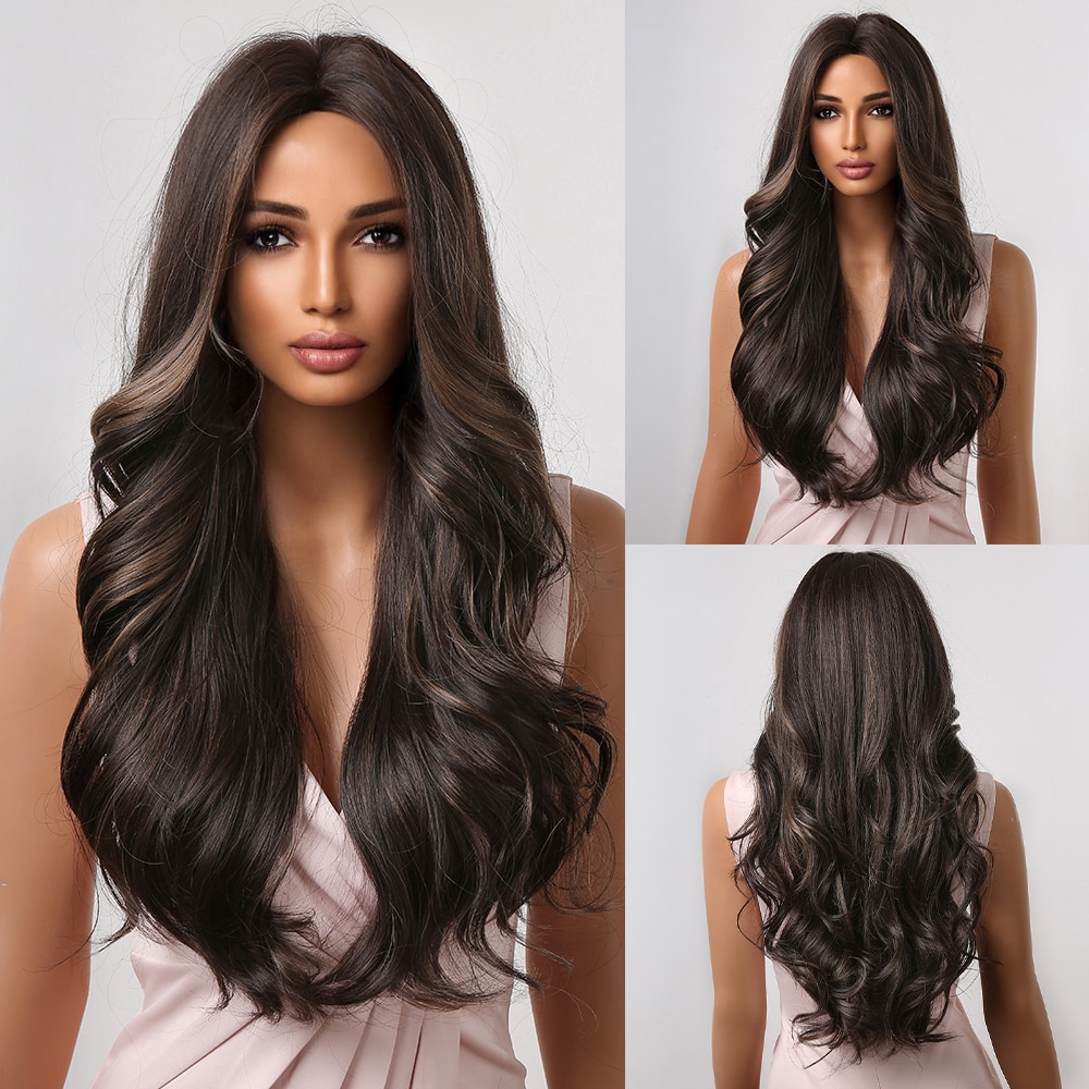 Long Wavy Wine Red Synthetic Wigs Natural Wave Afro Wigs With Bangs for Black Women Cosplay Costume Wig Heat Resistant Fiber