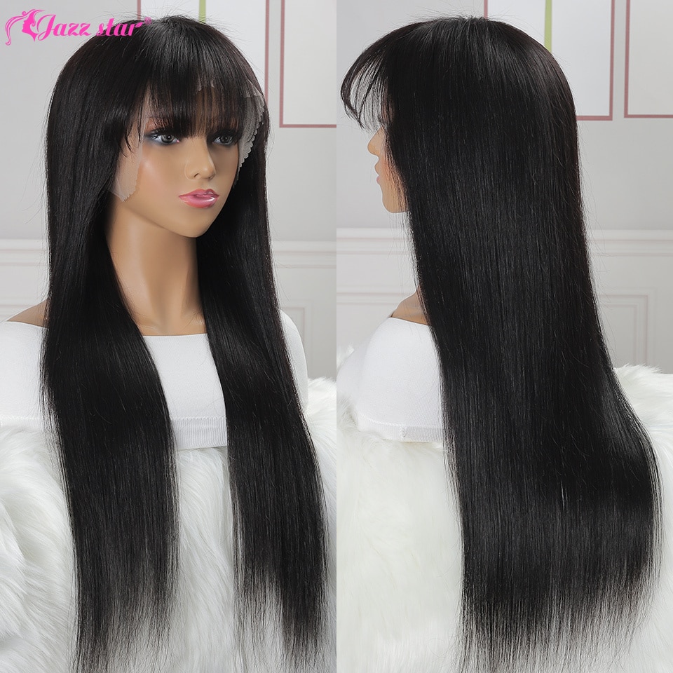 Brazilian 13x4 Straight Lace Front Wig Human Hair Wigs with Bangs Transparent Lace Wigs Jazz Star Lace Front Human Hair Wigs