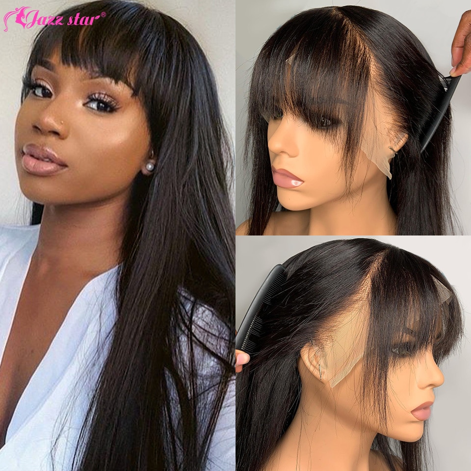 Brazilian 13x4 Straight Lace Front Wig Human Hair Wigs with Bangs Transparent Lace Wigs Jazz Star Lace Front Human Hair Wigs