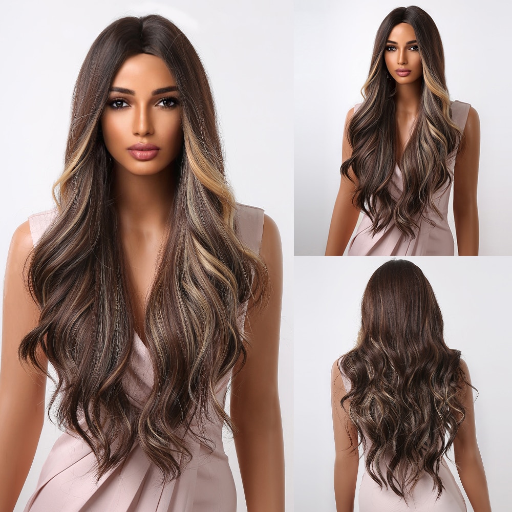 Long Wavy Wine Red Synthetic Wigs Natural Wave Afro Wigs With Bangs for Black Women Cosplay Costume Wig Heat Resistant Fiber