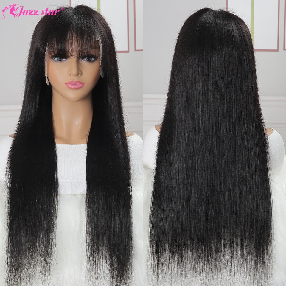 Brazilian 13x4 Straight Lace Front Wig Human Hair Wigs with Bangs Transparent Lace Wigs Jazz Star Lace Front Human Hair Wigs