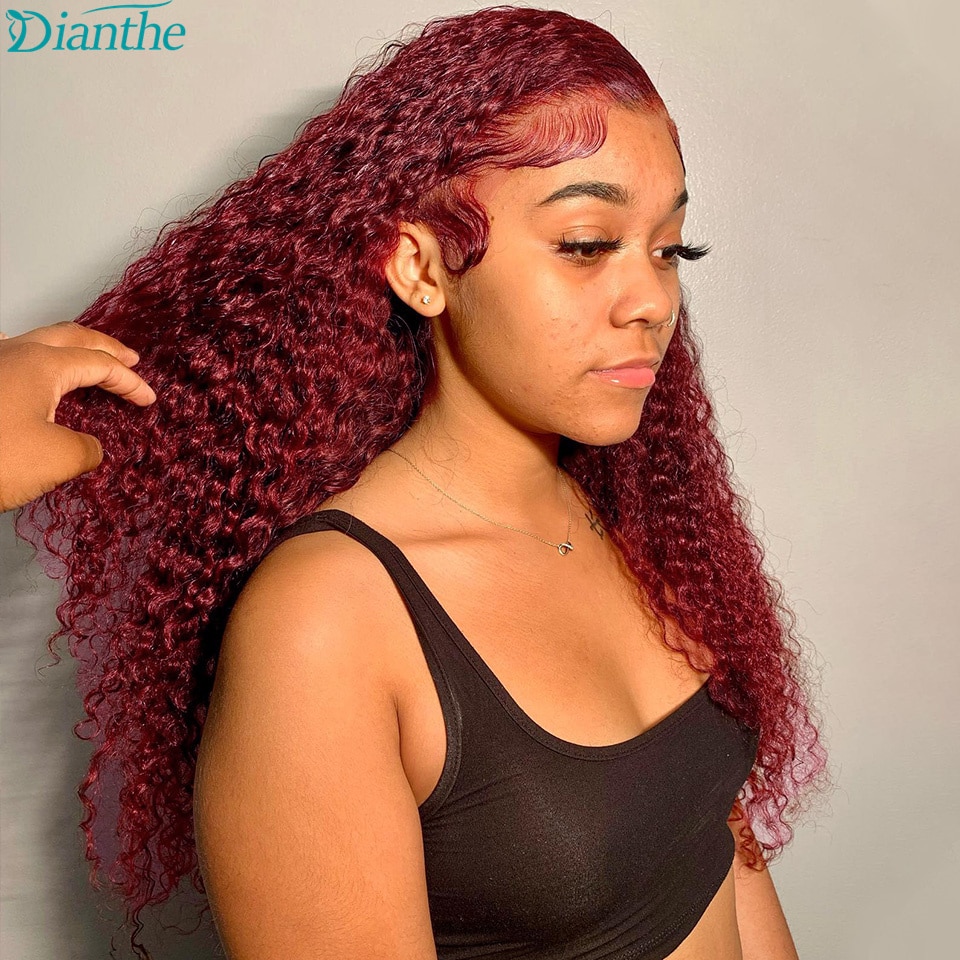 Curly Human Hair Wig 99j burgundy 13x4 Lace Frontal Wig Brazilian 4x4 Lace Closure Wigs For Women Human Hair Pre Plucked Dianthe
