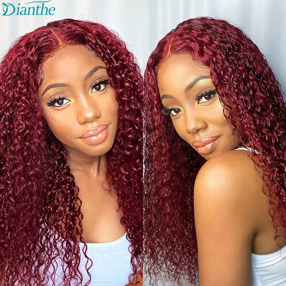 Curly Human Hair Wig 99j burgundy 13x4 Lace Frontal Wig Brazilian 4x4 Lace Closure Wigs For Women Human Hair Pre Plucked Dianthe