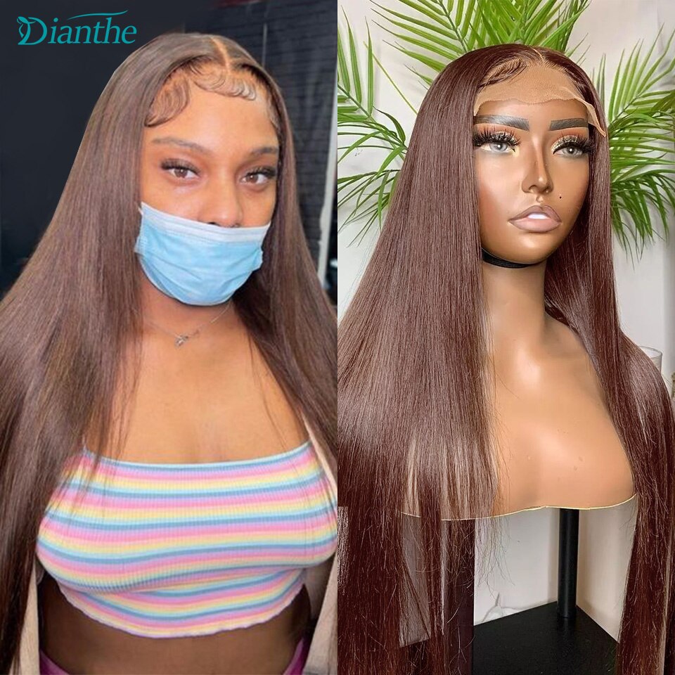 Brazilian 4x4 Closure Wig Dark Brown Straight Lace Front Wig for Women Human Hair Lace Front Human Hair Wigs Dianthe Lace Wig