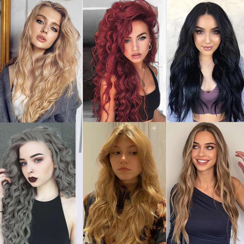 Golden Brown Water waves Long Synthetic wigs Black Red Daily wear Natural Wig For Women Hair High Temperature Fiber Halloween Co