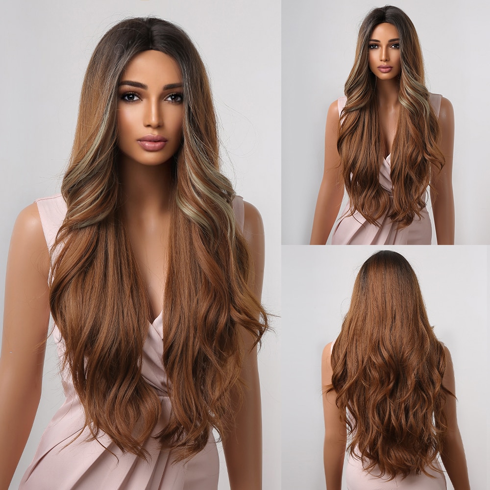 Long Wavy Wine Red Synthetic Wigs Natural Wave Afro Wigs With Bangs for Black Women Cosplay Costume Wig Heat Resistant Fiber