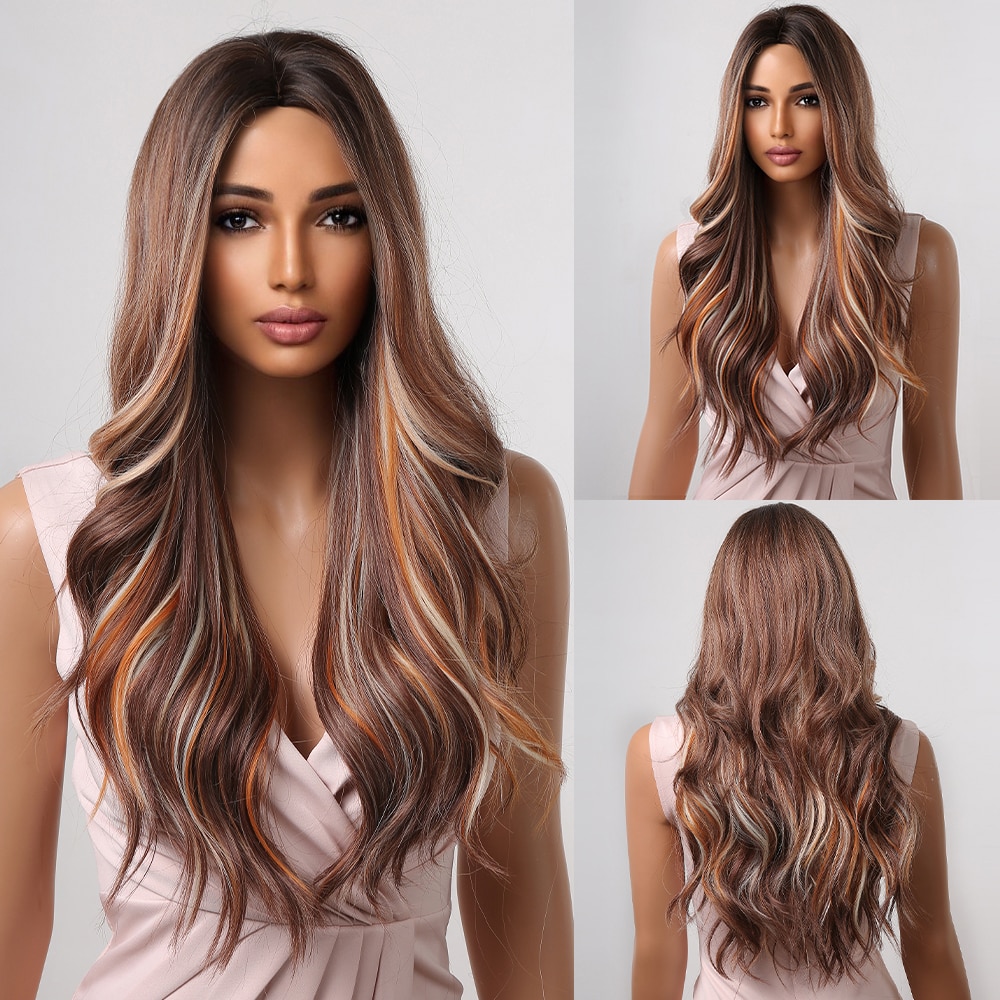 Long Wavy Wine Red Synthetic Wigs Natural Wave Afro Wigs With Bangs for Black Women Cosplay Costume Wig Heat Resistant Fiber