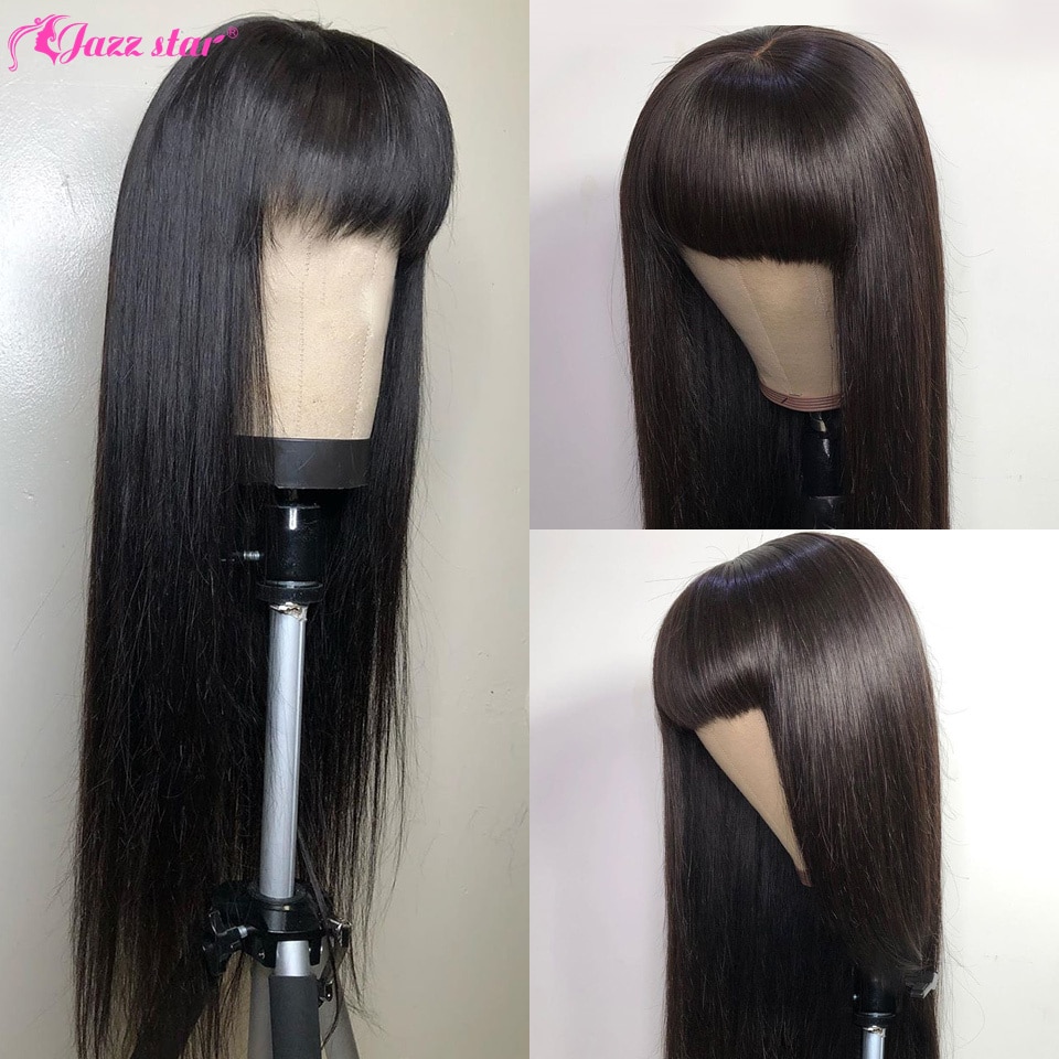 Brazilian 13x4 Straight Lace Front Wig Human Hair Wigs with Bangs Transparent Lace Wigs Jazz Star Lace Front Human Hair Wigs
