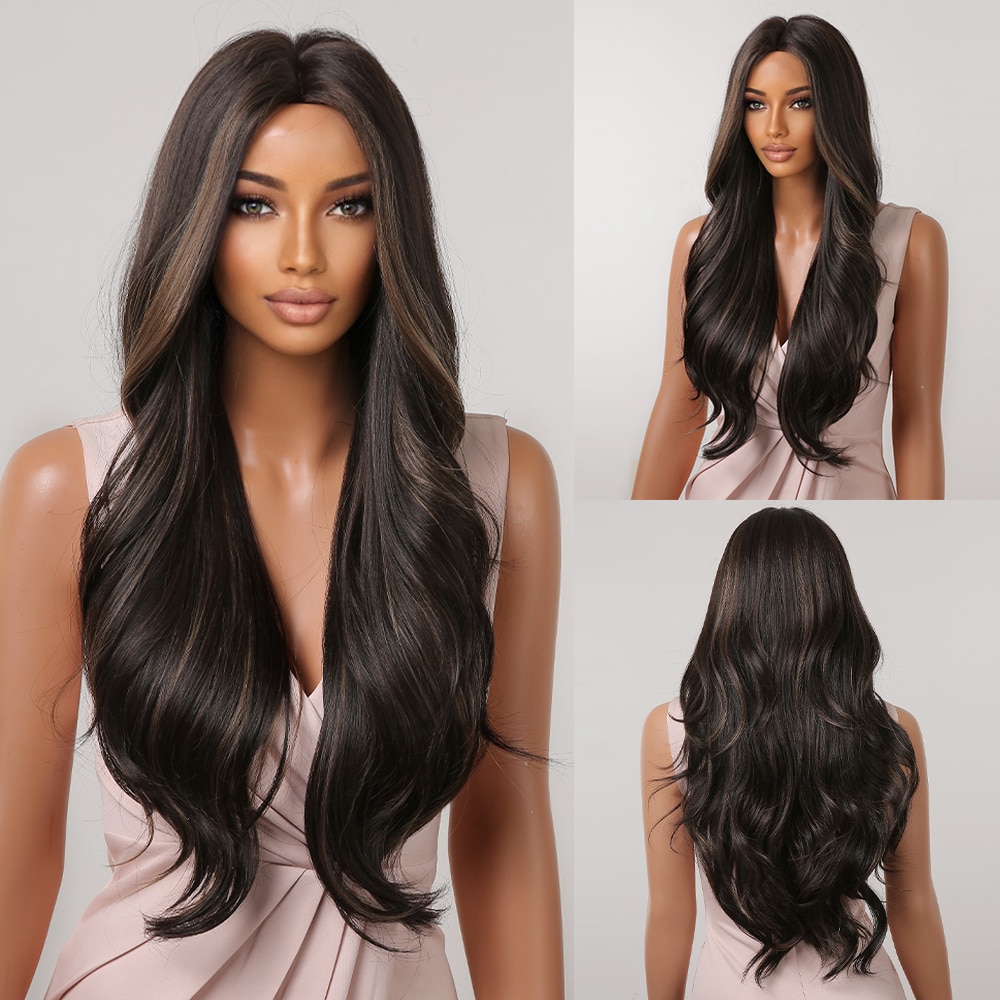 Long Wavy Wine Red Synthetic Wigs Natural Wave Afro Wigs With Bangs for Black Women Cosplay Costume Wig Heat Resistant Fiber