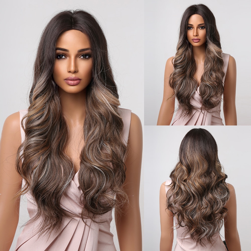 Long Wavy Wine Red Synthetic Wigs Natural Wave Afro Wigs With Bangs for Black Women Cosplay Costume Wig Heat Resistant Fiber