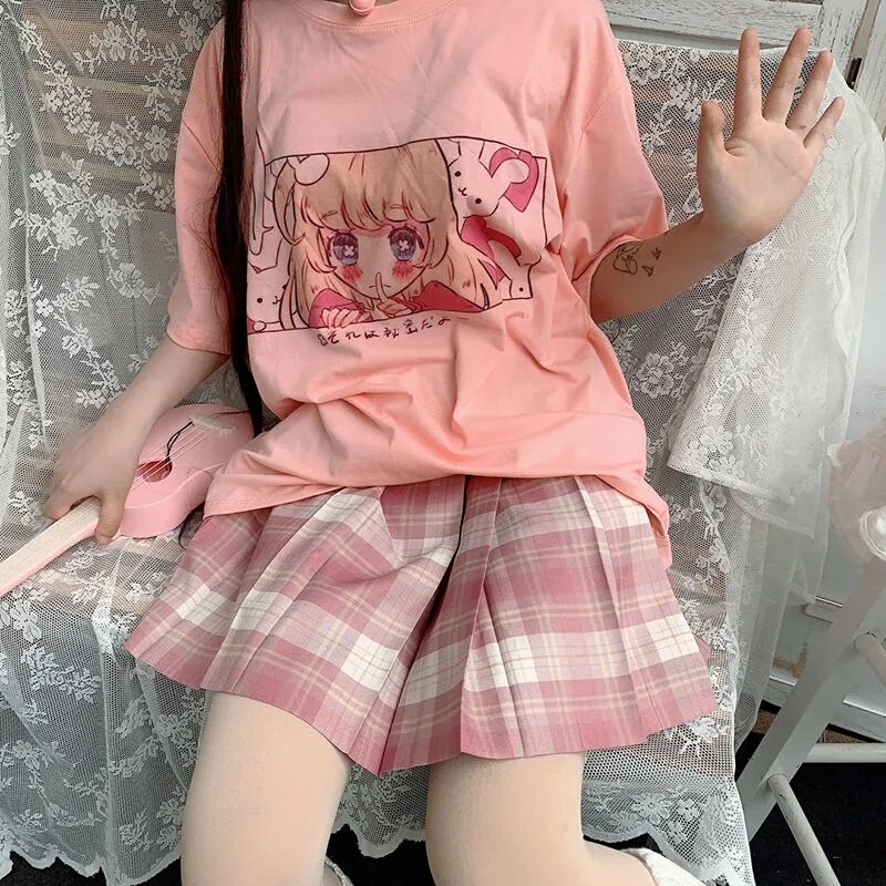 Japanese Streetwear Graphic Tee Anime T Shirts Clothes Loose  Harajuku Style Female Short Sleeve Woman T-shirt E Girl Clothes