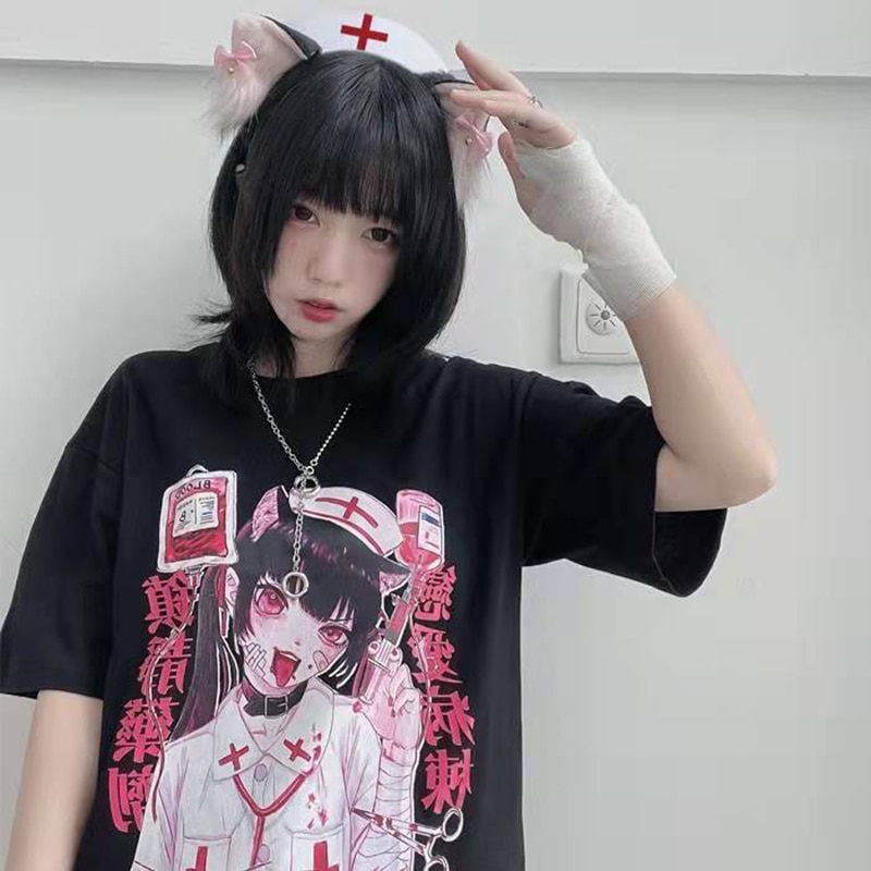 Graphic Tee Summer tops Women Anime T Shirt Tops Aesthetic Clothes Black Grunge Streetwear Tshirt Harajuku Tops Fashion Clothing