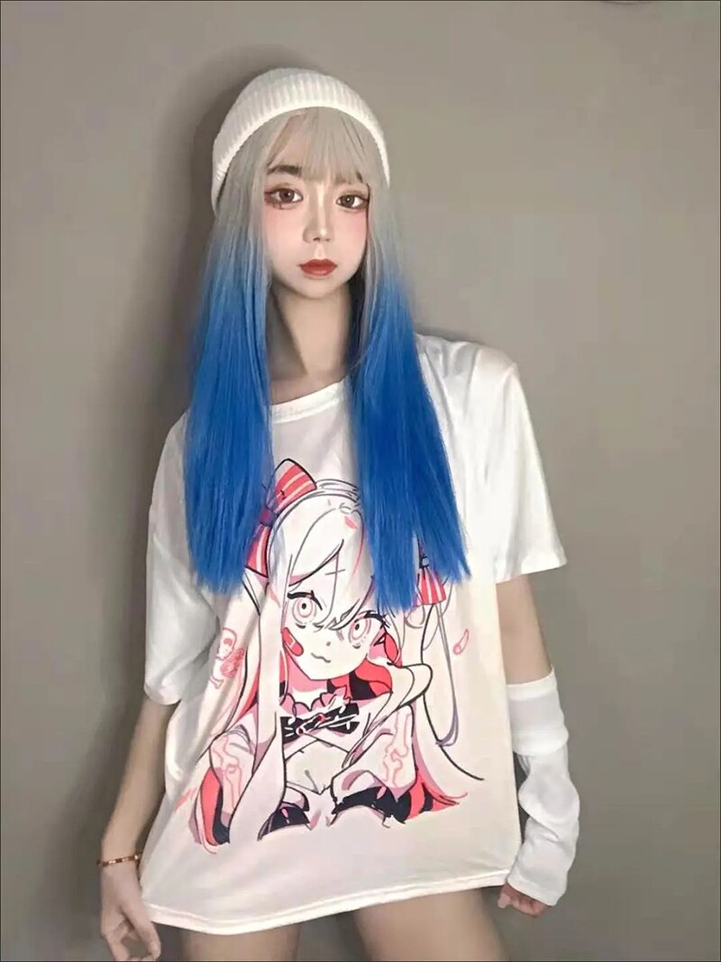 Hip Hop Gothic Streetwear E Girl Anime Tshirt Clothes Loose Graphic Top Harajuku Kawaii Summer Tops For Women 2022 T Shirt