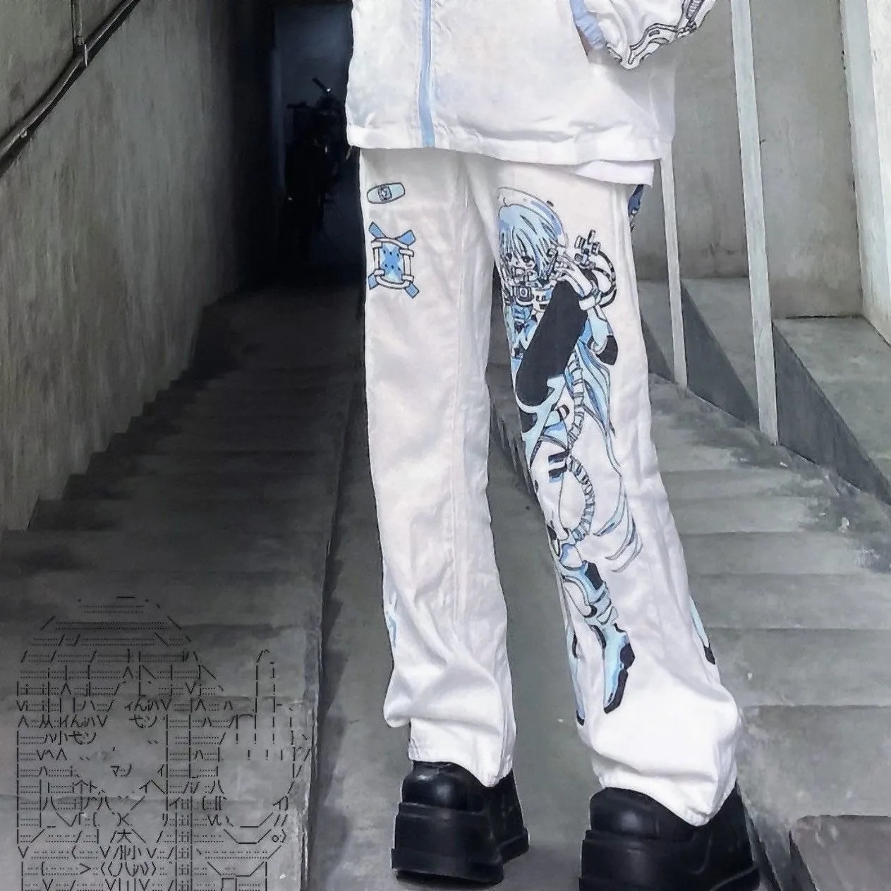 Spring 2022 Trousers Womens Fashion Japanese Streetwear Anime Wide Leg High Waist Pants Loose Straight Cargo Punk Pants Women