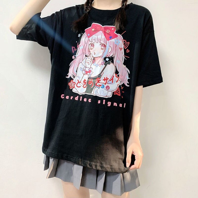 Japanese Streetwear Graphic Tee Anime T Shirts Kawaii Clothes Loose T Shirt Women Harajuku Gothic Punk Clothes