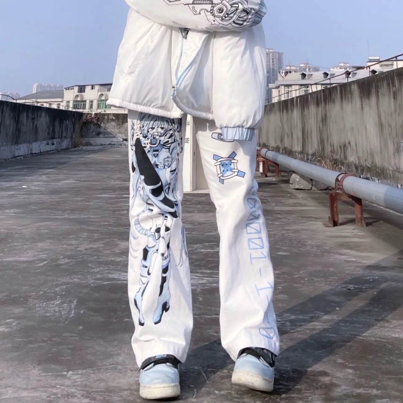 Spring 2022 Trousers Womens Fashion Japanese Streetwear Anime Wide Leg High Waist Pants Loose Straight Cargo Punk Pants Women