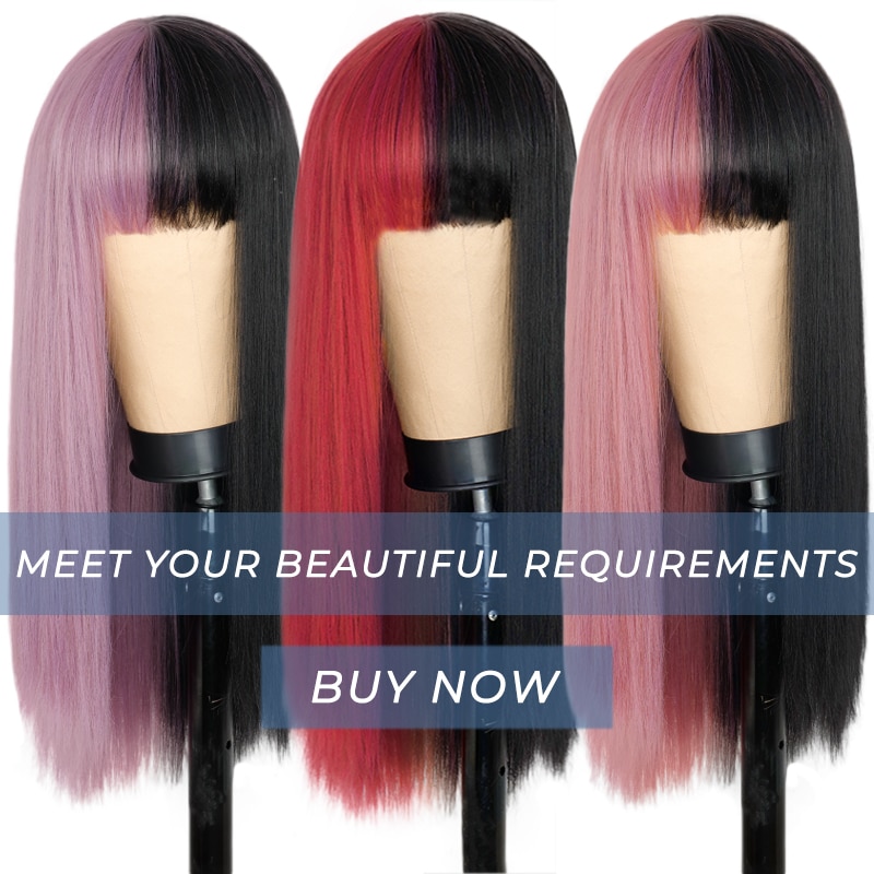 Lolita half Pink half Blue wig for Women Synthetic Wig with Bangs Heat Resistant Cosplay Wigs Halloween Wig