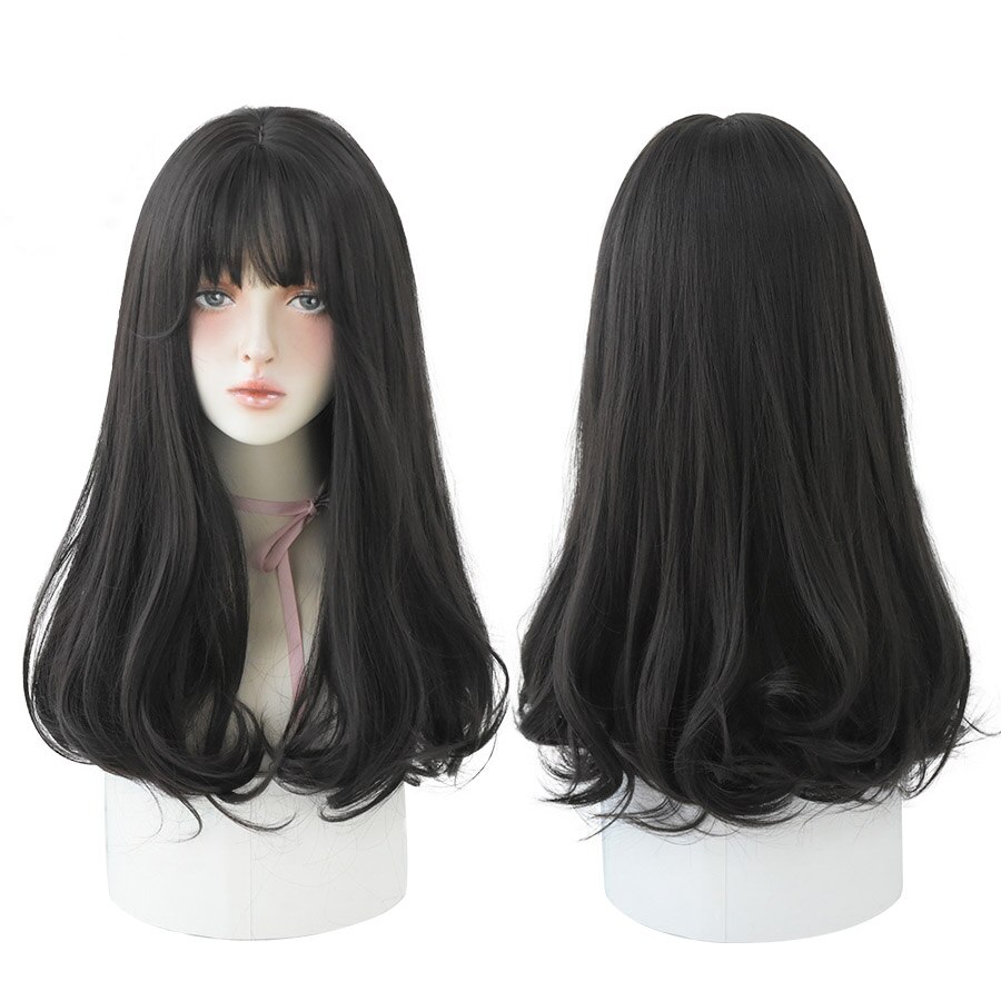 7JHH WIGS Long Wavy Curly Black Blonde Hair Highlights Synthetic Blend Wigs With Fluffy Bangs For Women's Daily Wear Four Season