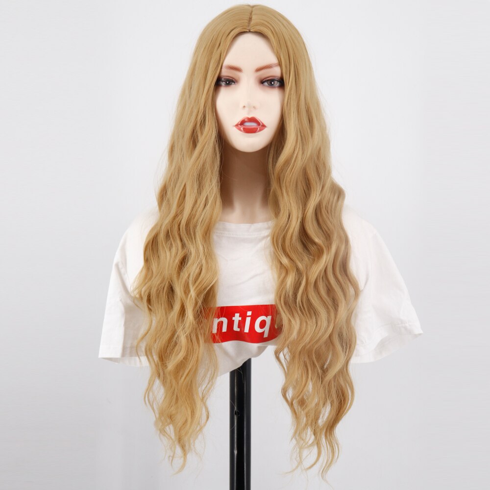 Golden Brown Water waves Long Synthetic wigs Black Red Daily wear Natural Wig For Women Hair High Temperature Fiber Halloween Co