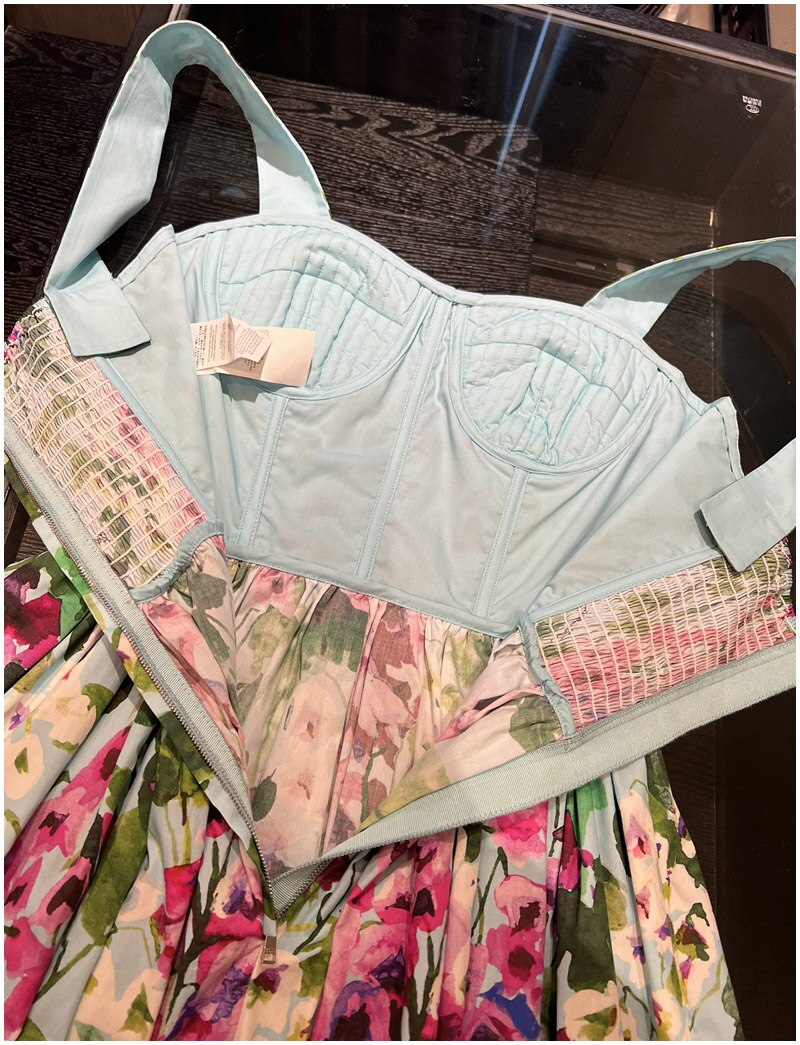 High Quality 100% Cotton Women's Dress Fashion Runway Bluebell Print Suspender Cup Poplin Holiday Dress Summer 2022 New