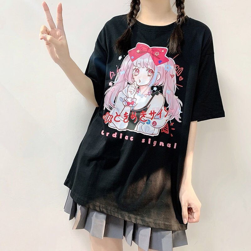 Japanese Streetwear Graphic Tee Anime T Shirts Kawaii Clothes Loose T Shirt Women Harajuku Gothic Punk Clothes