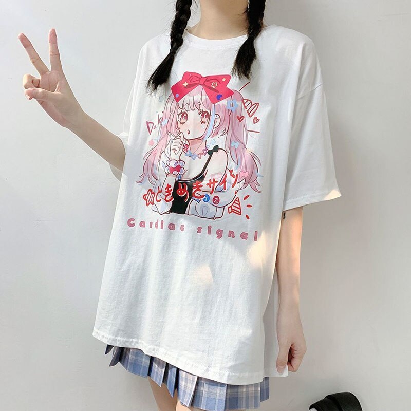 Japanese Streetwear Graphic Tee Anime T Shirts Kawaii Clothes Loose T Shirt Women Harajuku Gothic Punk Clothes
