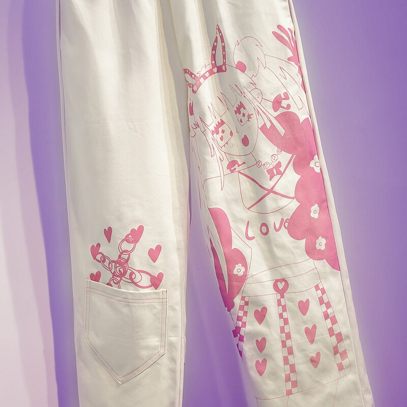 E Girls Clothing Oversize Trousers Pink Anime High Waist Punk Pants Women Loose Straight Vintage Cargo Wide Leg Pants Woman