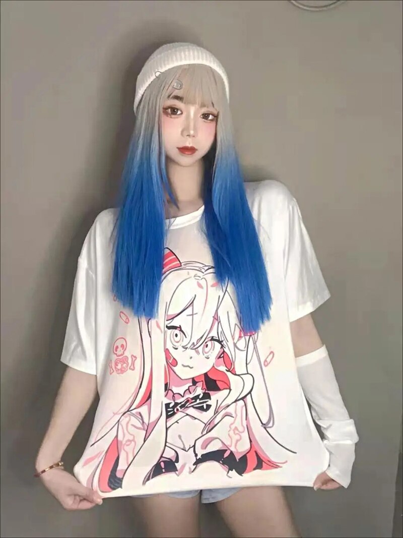 Hip Hop Gothic Streetwear E Girl Anime Tshirt Clothes Loose Graphic Top Harajuku Kawaii Summer Tops For Women 2022 T Shirt