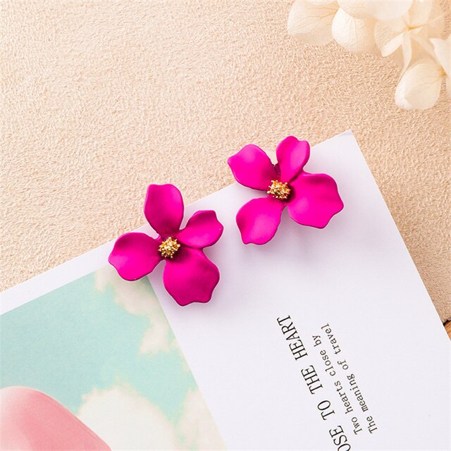 Sweet Flower Earrings For Women Fresh Four-petal Stereo Flower Stud Earrings Fashion Temperament 5 Colors Flower Earring