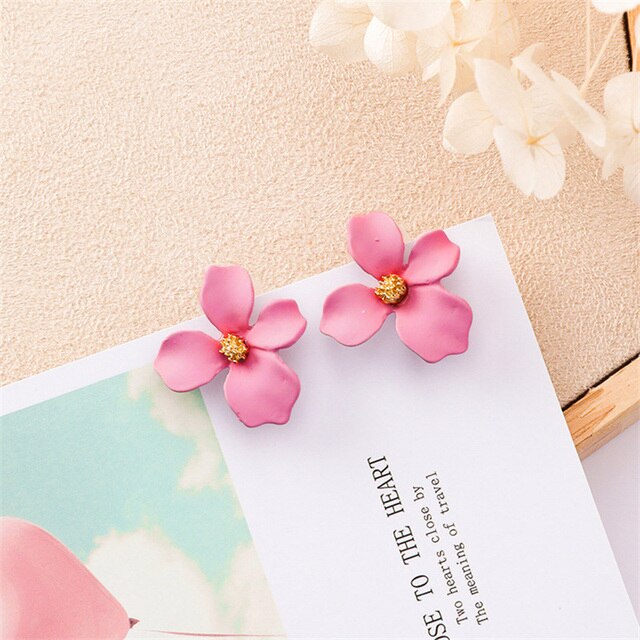 Sweet Flower Earrings For Women Fresh Four-petal Stereo Flower Stud Earrings Fashion Temperament 5 Colors Flower Earring