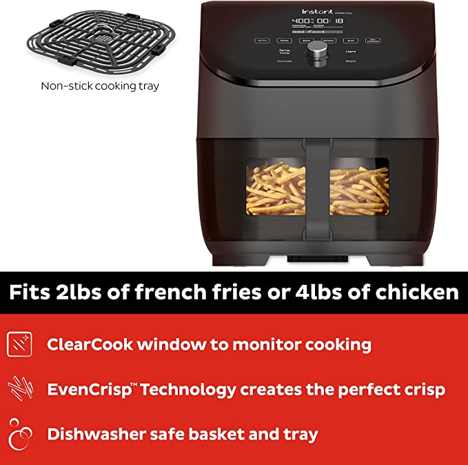 Instant Vortex Plus 6 Quart 6-in 1 Air Fryer with ClearCook Easy View Windows and EvenCrisp
