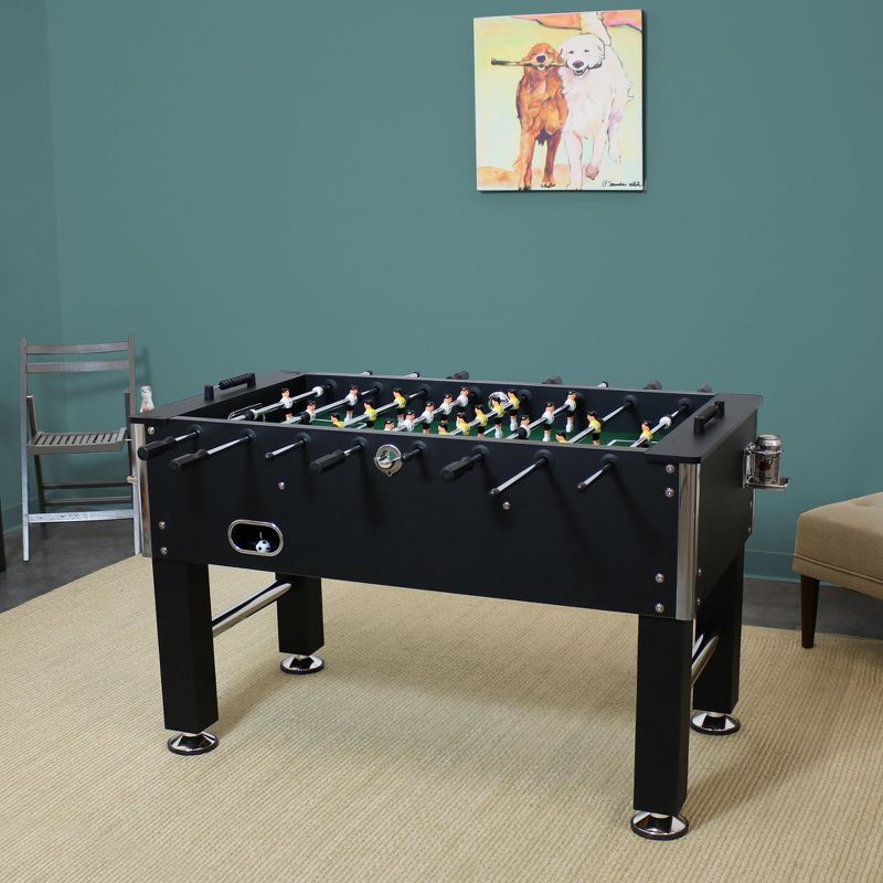 Sunnydaze Indoor Modern Style Foosball Soccer Game Table with Drink Holders and Manual Scorers - 55  - Black